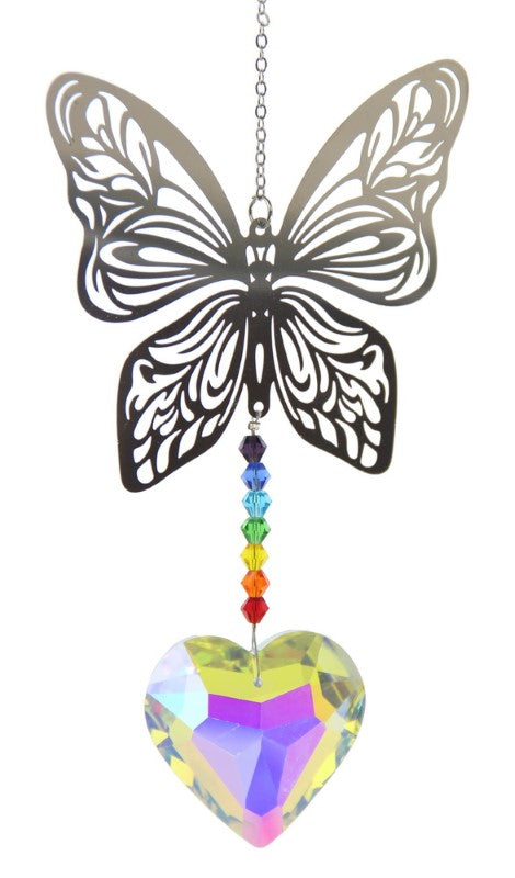 Suncatcher - Large Butterfly With AB Heart - BUTTERFLY - Set of 2