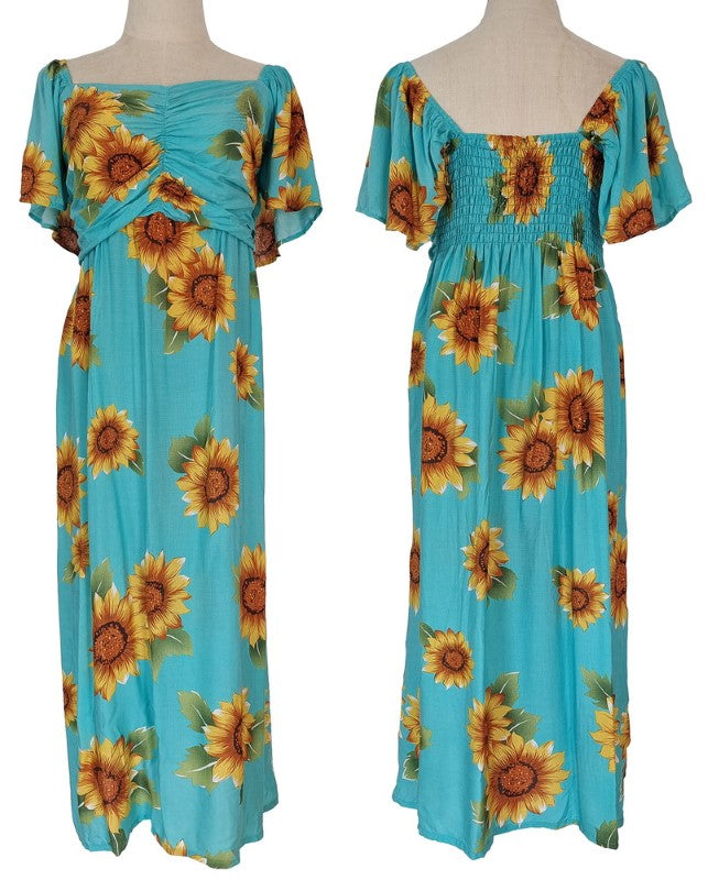 Ruched Bodice Dress - LARGE SKY