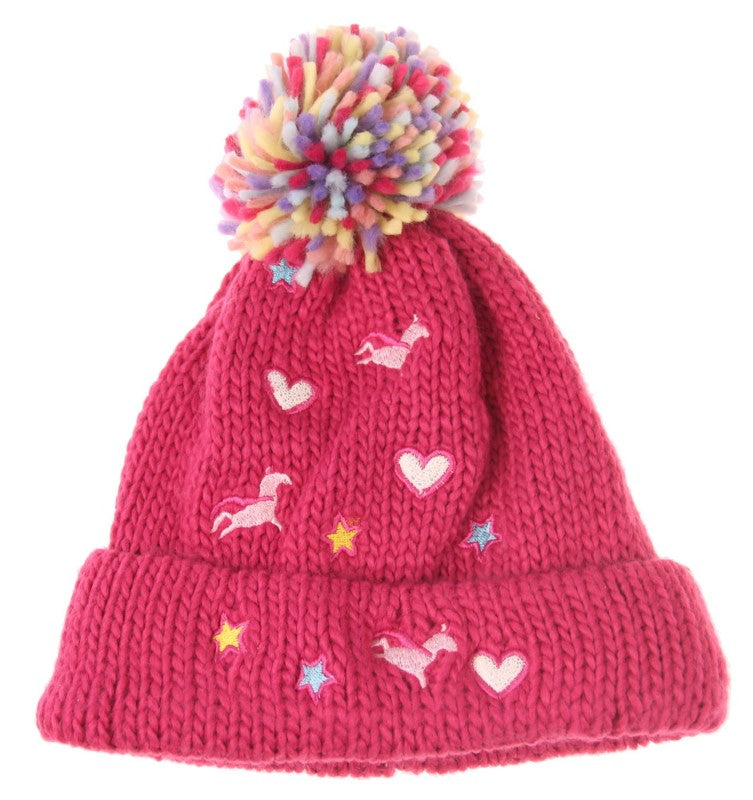 Hat - Kids Unicorn & Hearts Beanie - HOT PINK - Set of 2