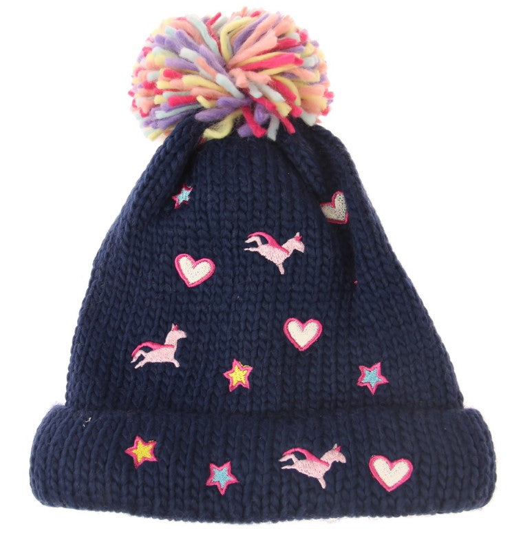 Hat - Kids Unicorn & Hearts Beanie - NAVY - Set of 2