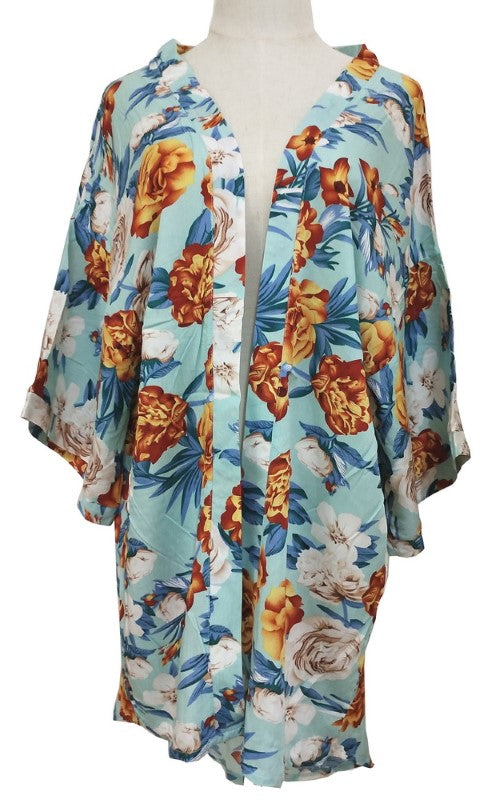 Ella Curved Hem Kimono - TEAL