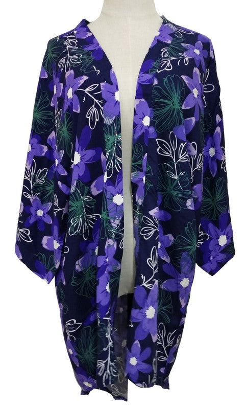 Ella Curved Hem Kimono - PURPLE