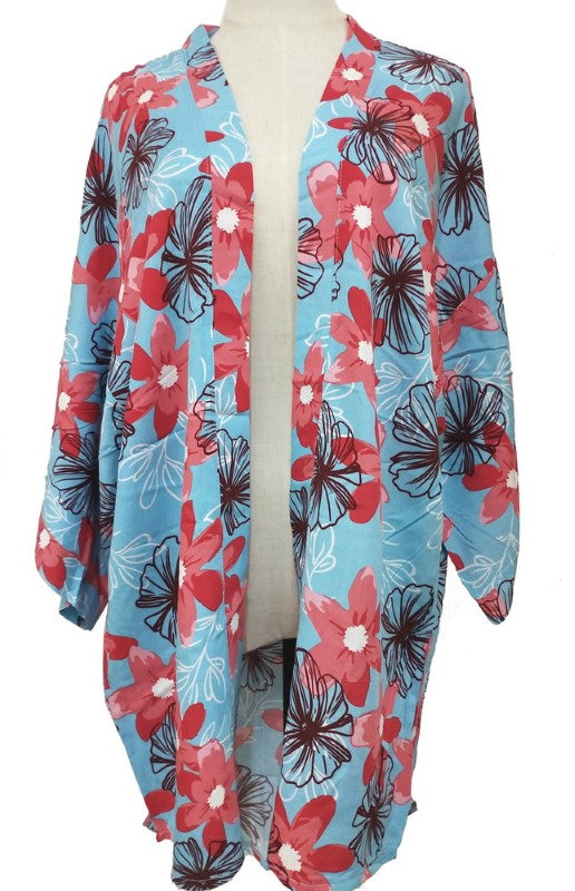 Ella Curved Hem Kimono - SKY