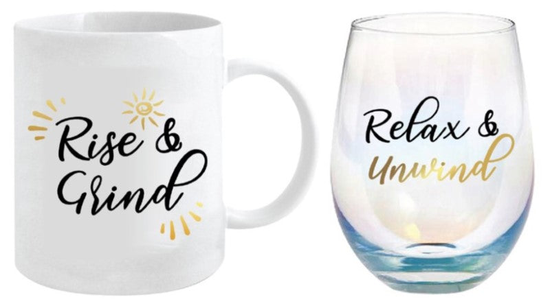 Rise And Grind 360ml Mug & Stemless Glass 600ml Gift Set