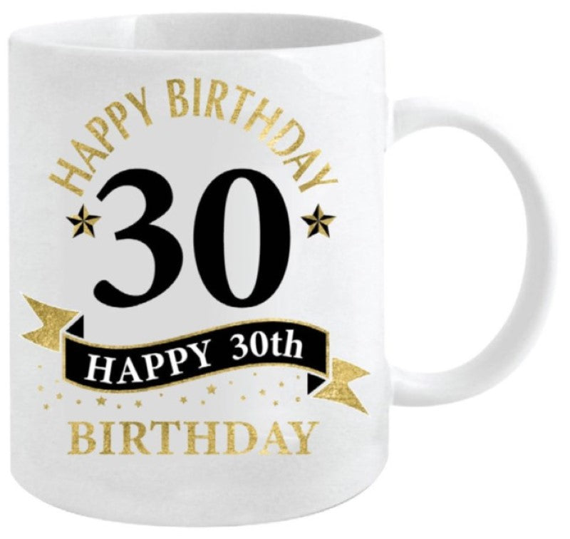 30th Mug - White and Gold (360ml)