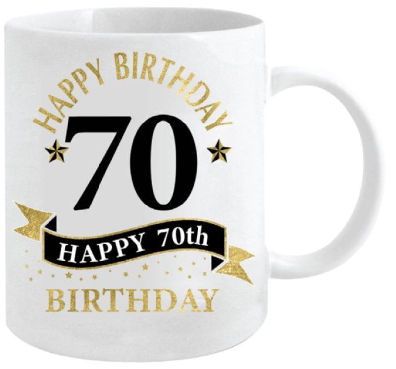 70th Mug - White and Gold (360ml)