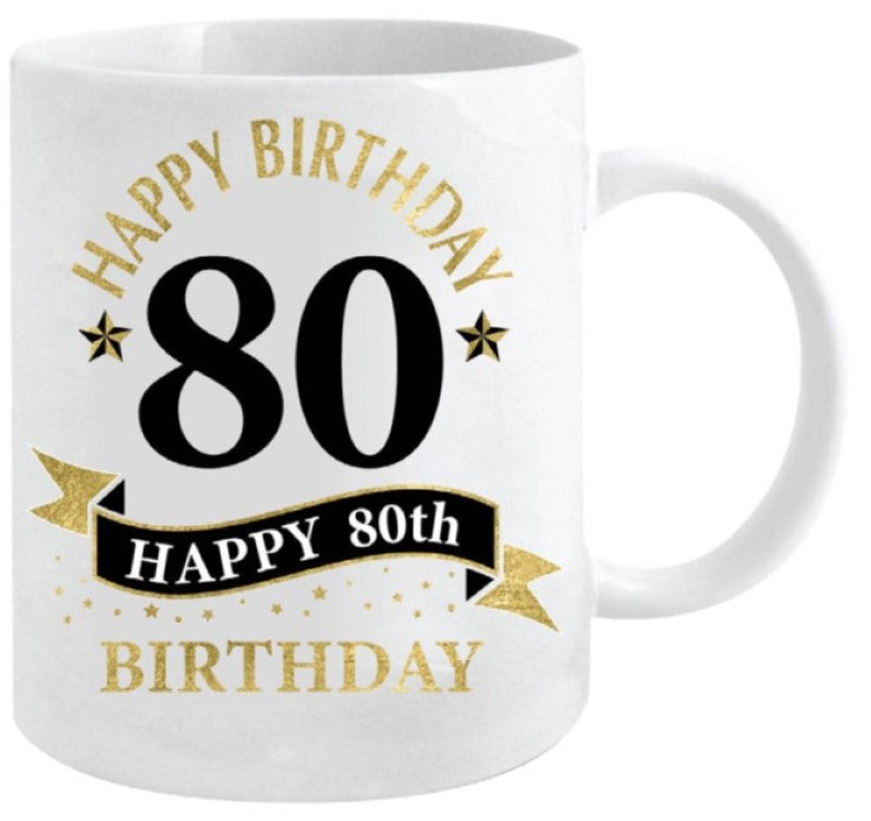 80th Mug - White and Gold (360ml)