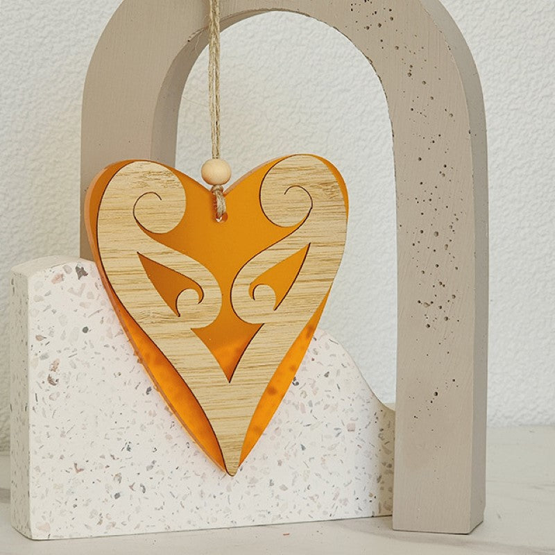 Hanging Ornament - Heart 6 Koru Heart (Orange Satin Acrylic)