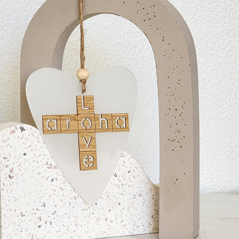 Elegant white satin heart ornament symbolizing love and Aroha, perfect for home décor and heartfelt gifts.