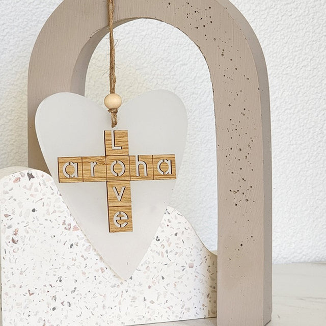 Elegant white satin heart ornament symbolizing love and Aroha, perfect for home décor and heartfelt gifts.