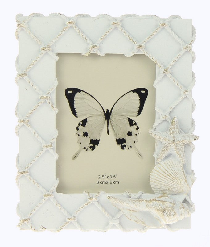 Shells On Fishing Net Frame - WHITE - Set of 2