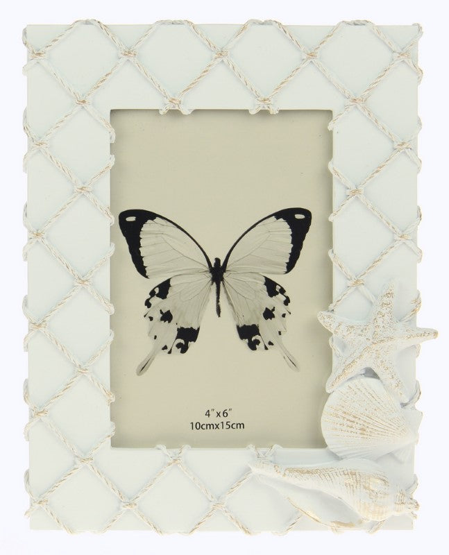 Shells On Fishing Net Frame - WHITE