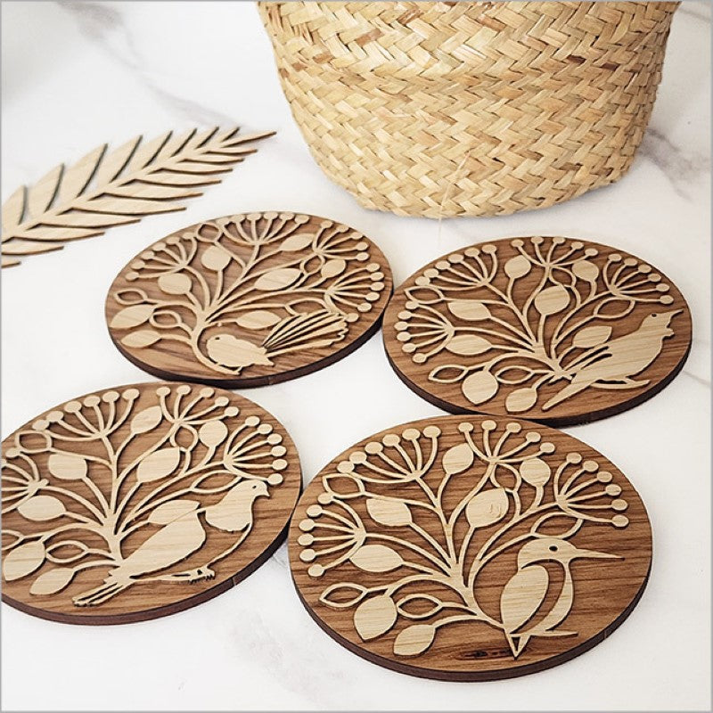 Coasters Set - Bamboo+ Rimu Pohutukawa + Birds