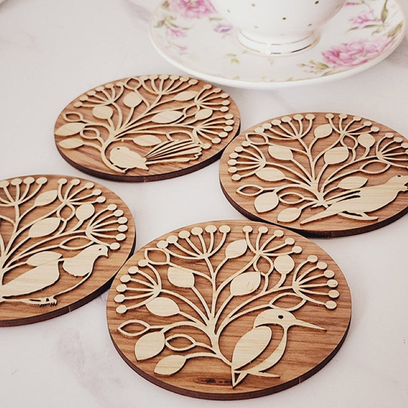 Coasters Set - Bamboo+ Rimu Pohutukawa + Birds