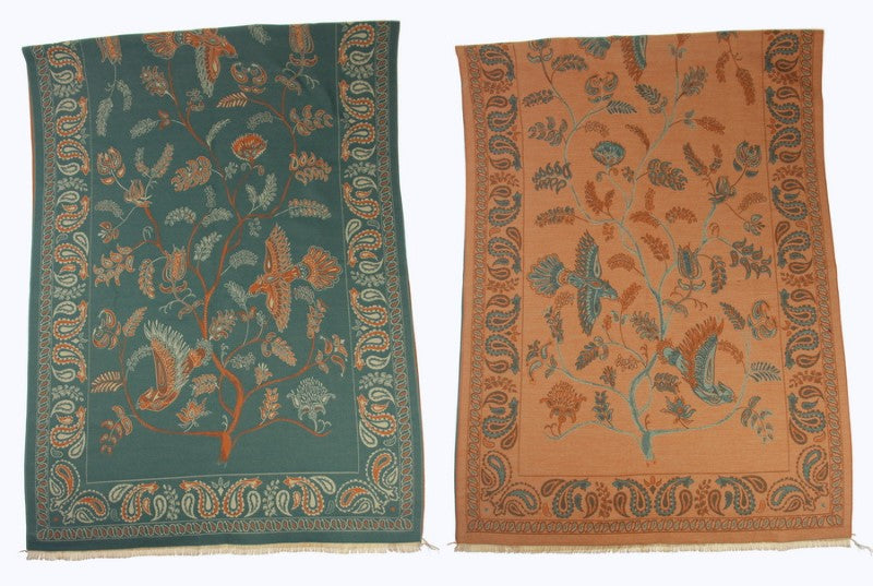 Scarf - Reversable Bird Flower Scarf - TEAL