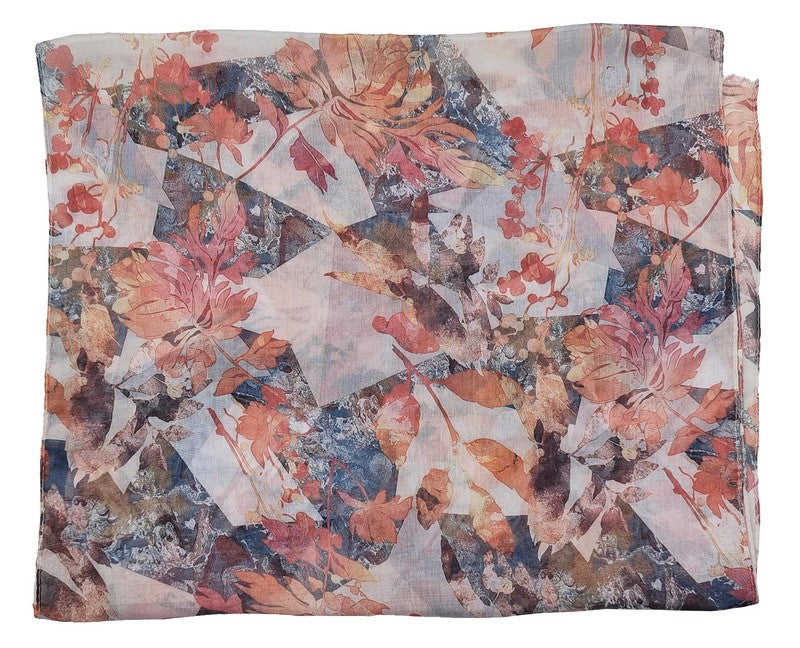 Scarf - Leaf With Geometric Scarf - RUST - Set of 2