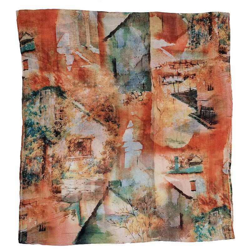Scarf - Watercolour Houses Scarf - APRICOT - Set of 2