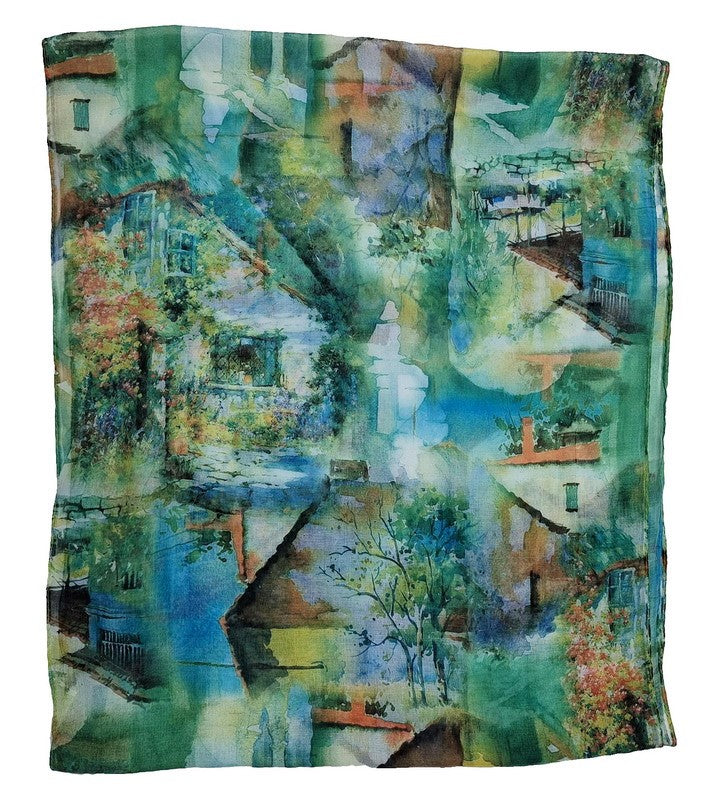 Scarf - Watercolour Houses Scarf - GREEN - Set of 2