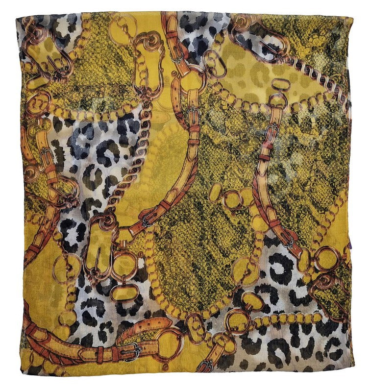 Scarf - Italian Chain With Leopard - MUSTARD - Set of 2