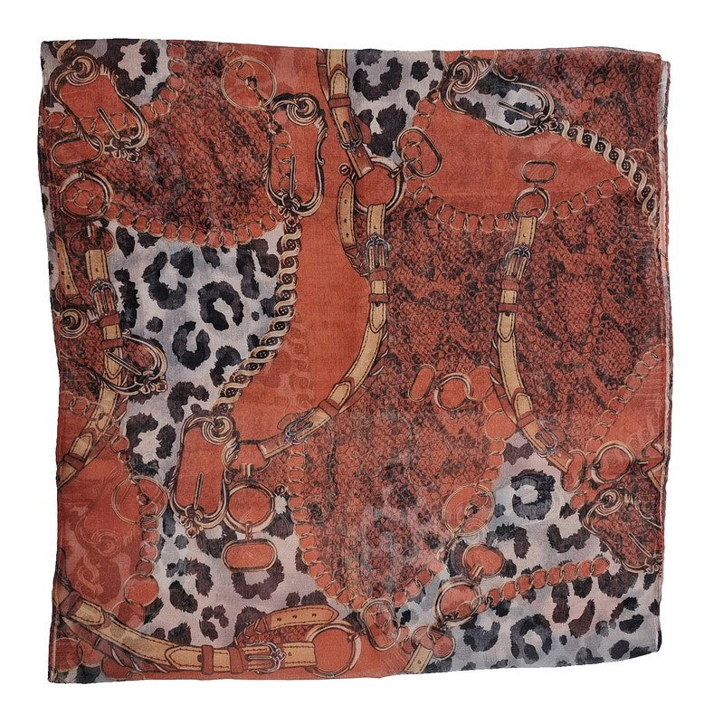 Scarf - Italian Chain With Leopard - ORANGE - Set of 2