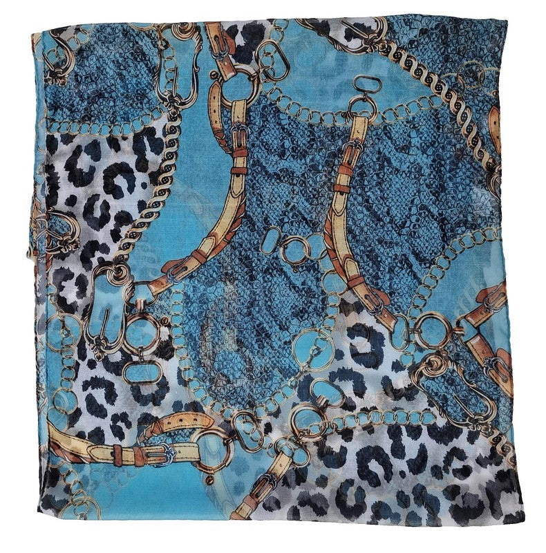 Scarf - Italian Chain With Leopard - TEAL - Set of 2