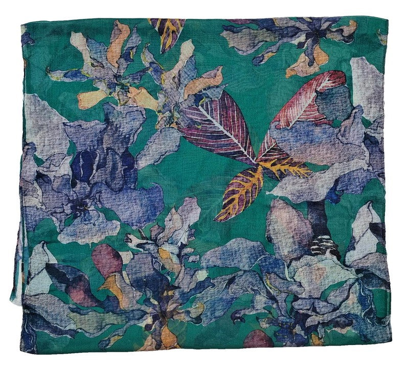 Scarf - Large Leaves And Flowers Scarf - EMERALD - Set of 2