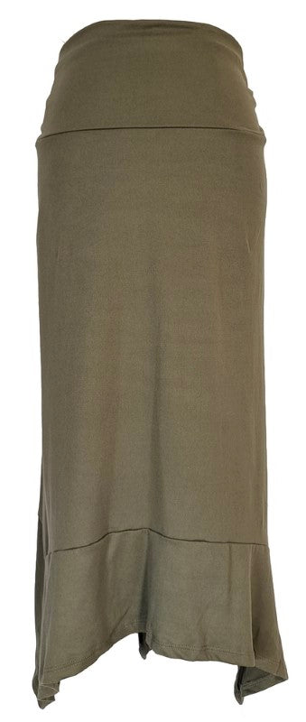 Bias Cut Stretch Waist Skirt - OLIVE