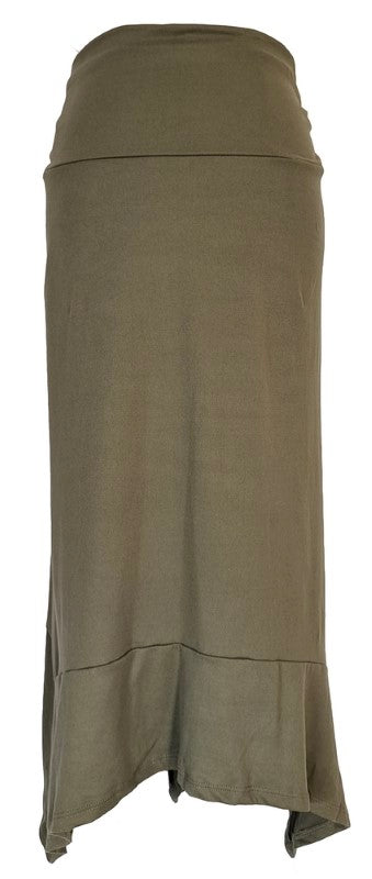 Bias Cut Stretch Waist Skirt - OLIVE OLIVE