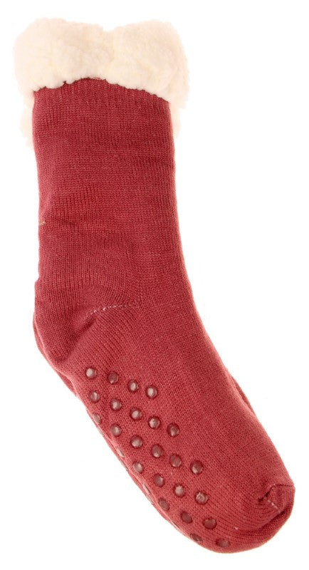 Solid Colour Fleece Socks - CERISE - Set of 2