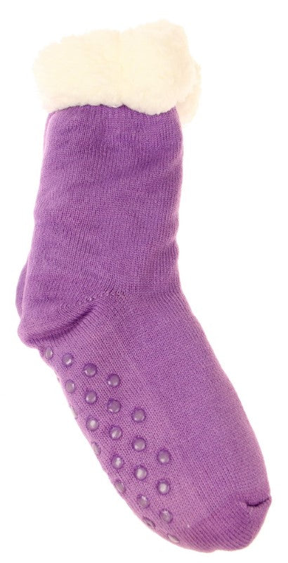 Solid Colour Fleece Socks - LAVENDER - Set of 2