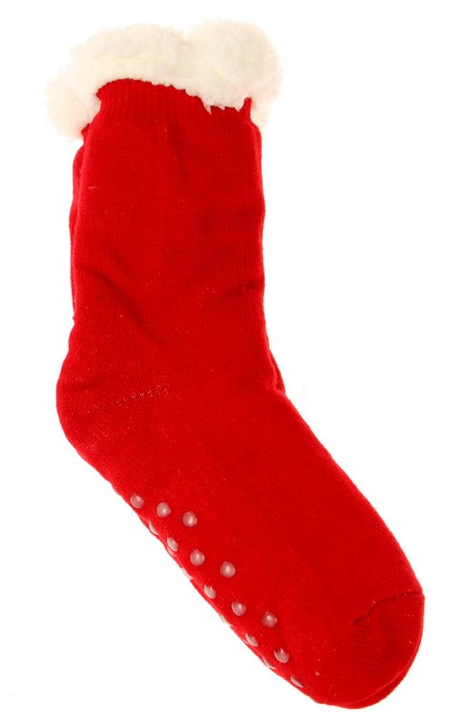 Solid Colour Fleece Socks - MEDIUM - Set of 2 RED