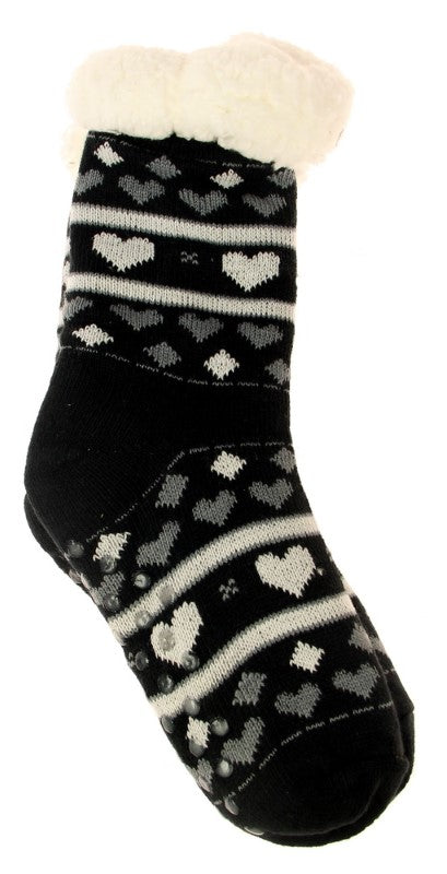 Hearts Fleece Socks - CHARCOAL - Set of 2