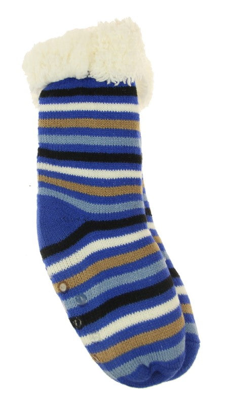 Kids Blue Stripes Fleece Socks - LARGE - Set of 2