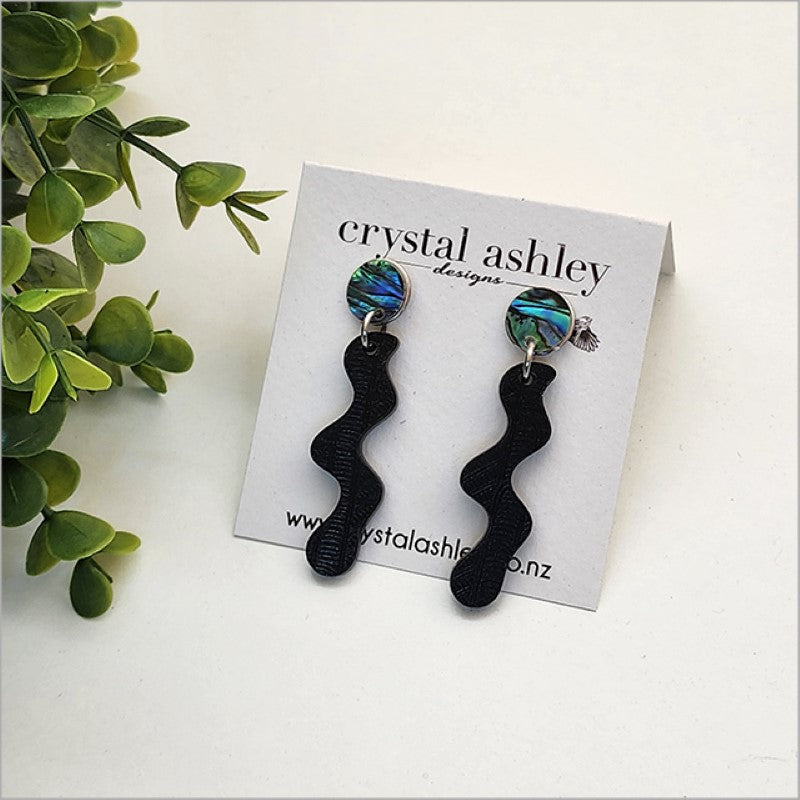 Earrings Set - Squiggle Black Wharare + Paua - Kiwiana