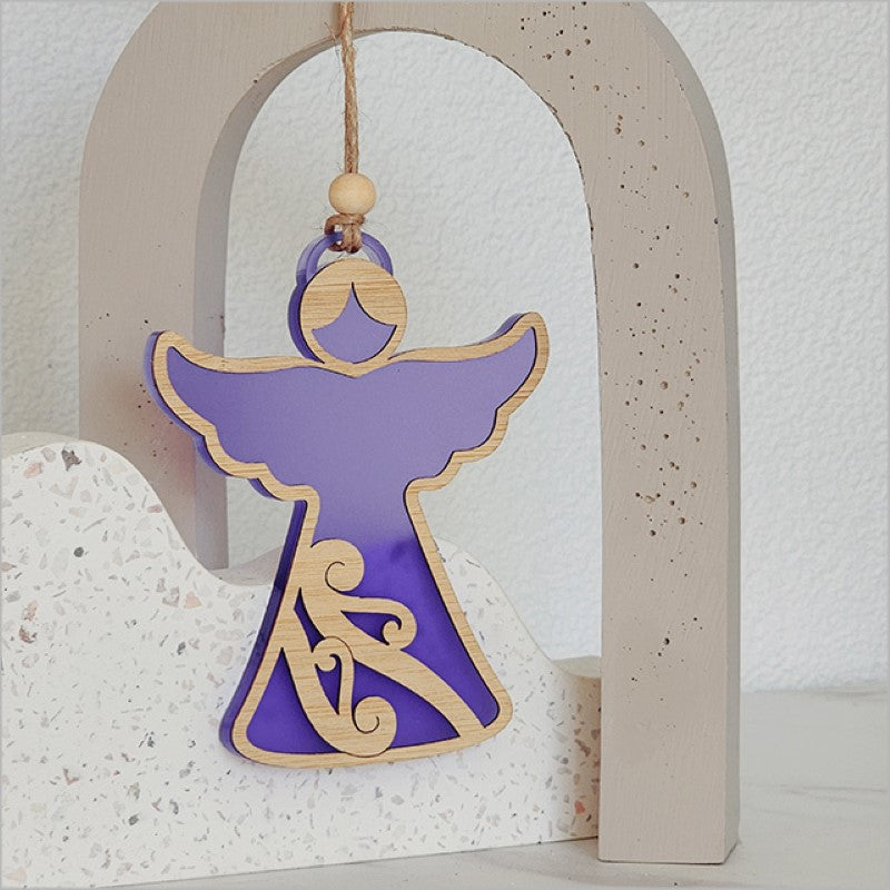 Elegant purple satin acrylic angel ornament, perfect for home decor and versatile gifting on any occasion.