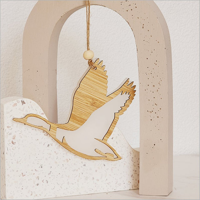 Charming white satin acrylic duck ornament, perfect for home decor and effortless gifting, measuring 110mm x 90mm x 8mm.