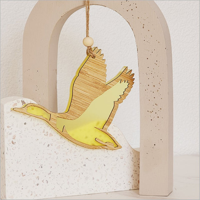 Charming yellow satin acrylic duck hanging ornament; perfect for home decor, kids' rooms, or thoughtful gifts.