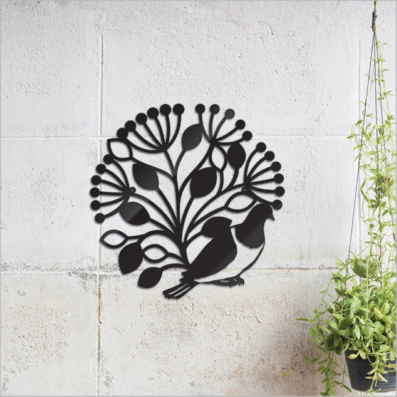 Wall Art - Kereru Pohutukawa Circle Black ACM (SMALL) - Kiwiana