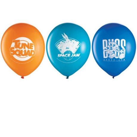 Set of 6 Space Jam latex balloons, 30cm, featuring vibrant designs for fun party decorations.