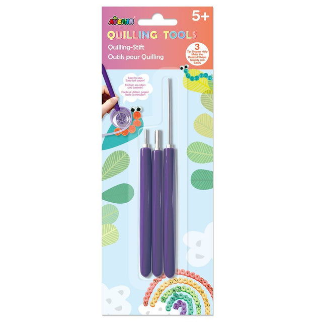 Quilling toolset for kids 6+, featuring three tip shapes for easy and creative paper crafting.