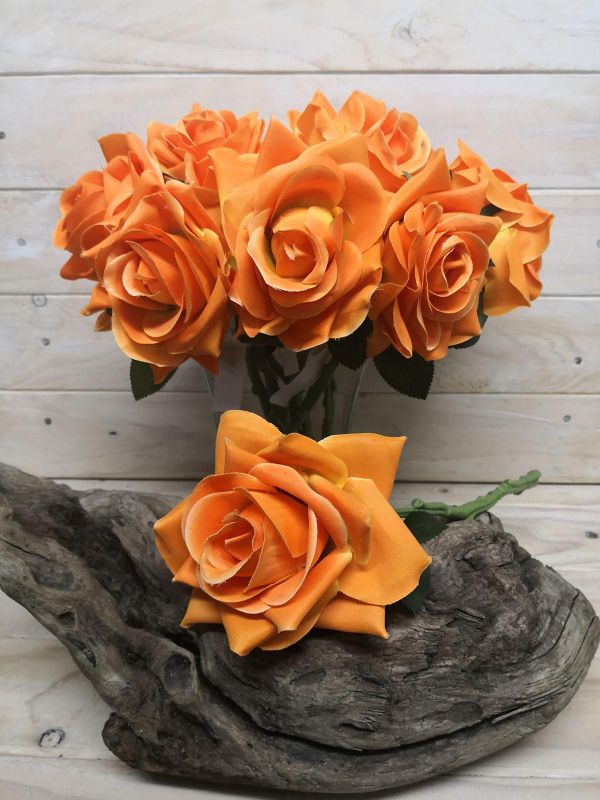 Artificial Flower Stem - Diamond Rose Cut (Orange)