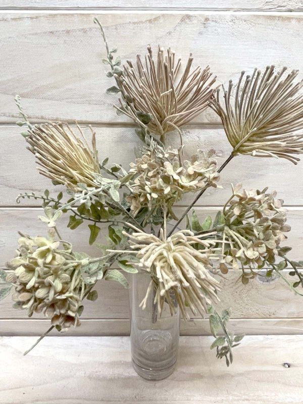 Artificial Flower Bush - Dusty Protea Flower (Brown)