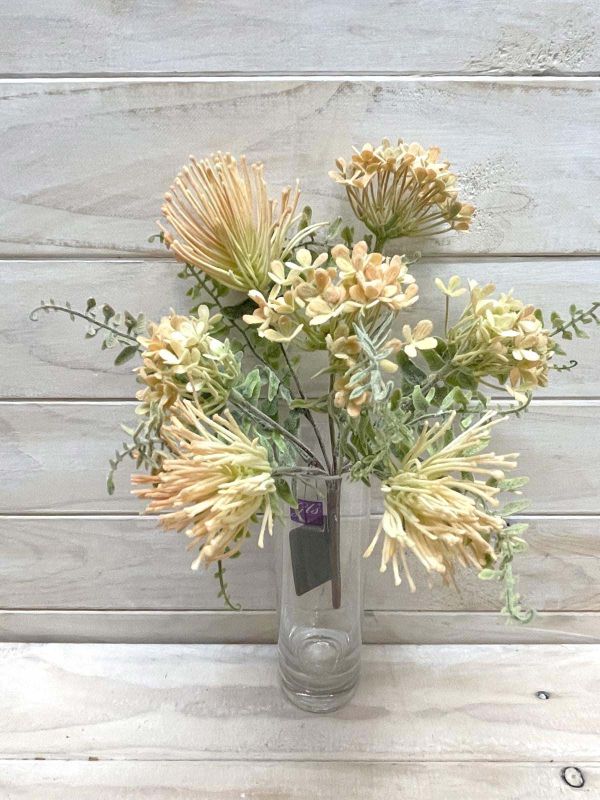 Artificial Flower Bush - Dusty Protea Flower (Yellow)