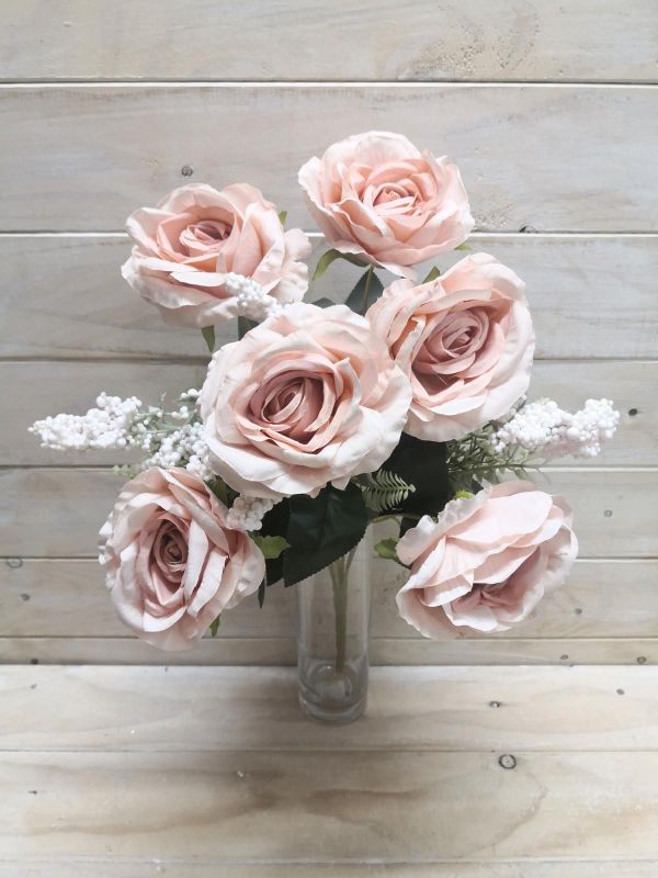 Artificial Rose Bush - Large Rose (Blush Pink)
