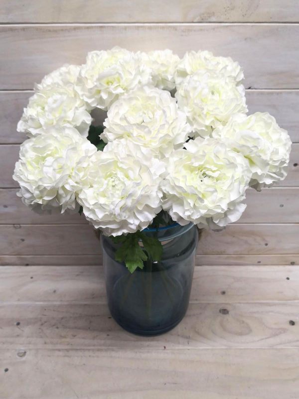 Artificial Flower Stem - Single Ranunclutus (White)