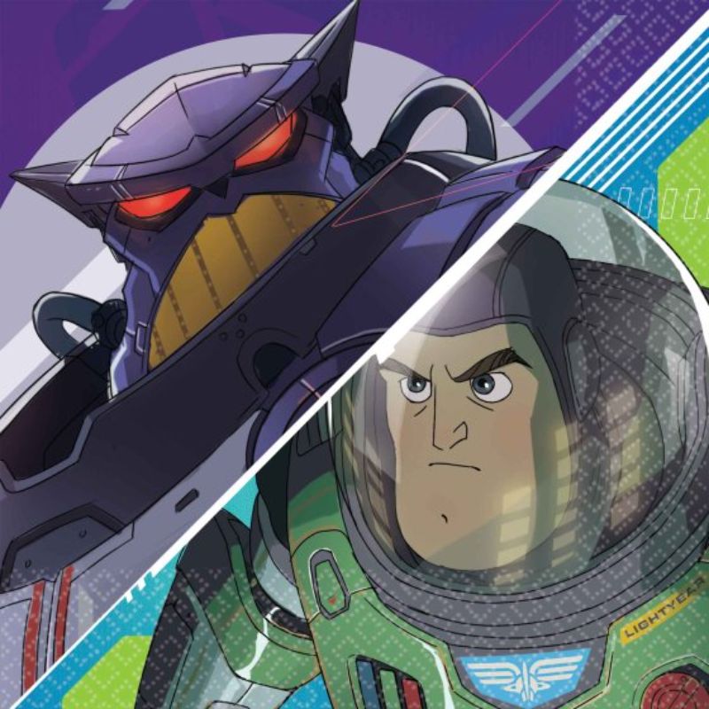 Colorful Buzz Lightyear lunch napkins, perfect for kids' parties, featuring the iconic space ranger for a fun dining experience.