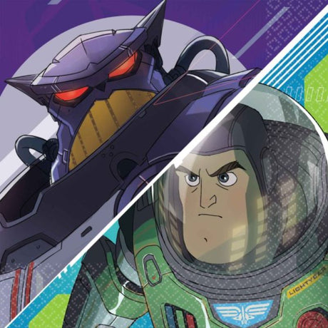Colorful Buzz Lightyear lunch napkins, perfect for kids' parties, featuring the iconic space ranger for a fun dining experience.