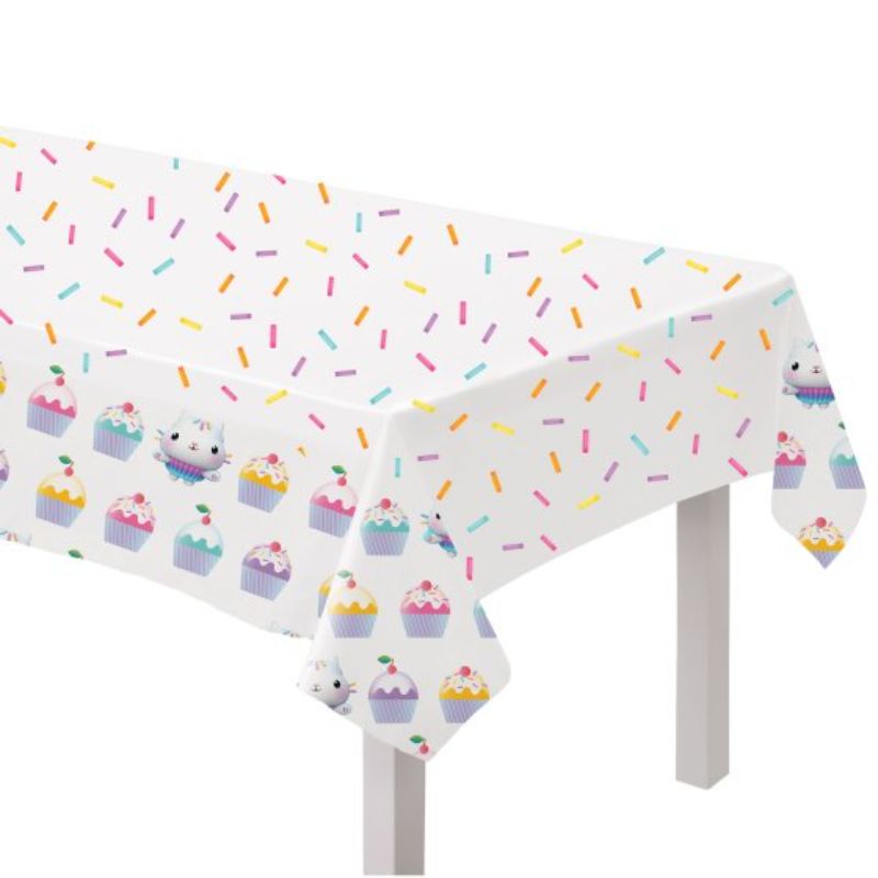 Gabby's Dollhouse Paper Tablecover featuring vibrant graphics, perfect for themed parties, measures 137cm x 243cm.