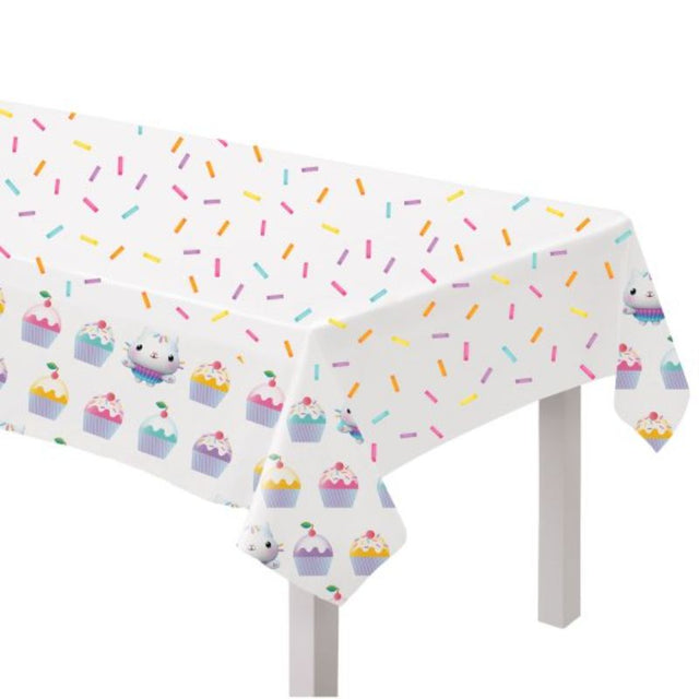 Gabby's Dollhouse Paper Tablecover featuring vibrant graphics, perfect for themed parties, measures 137cm x 243cm.