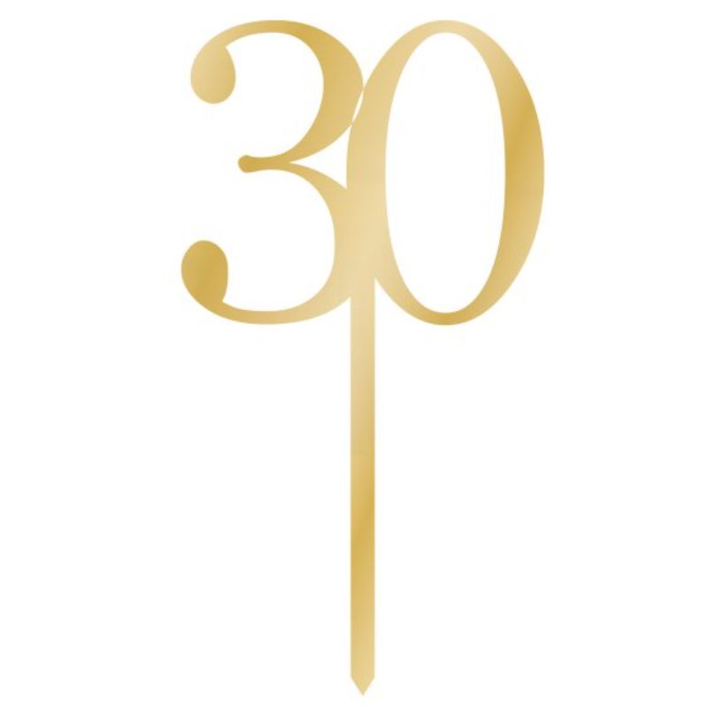 Gold acrylic cake topper measuring 8cm x 15cm, perfect for parties and celebrations, adding sparkle and elegance.